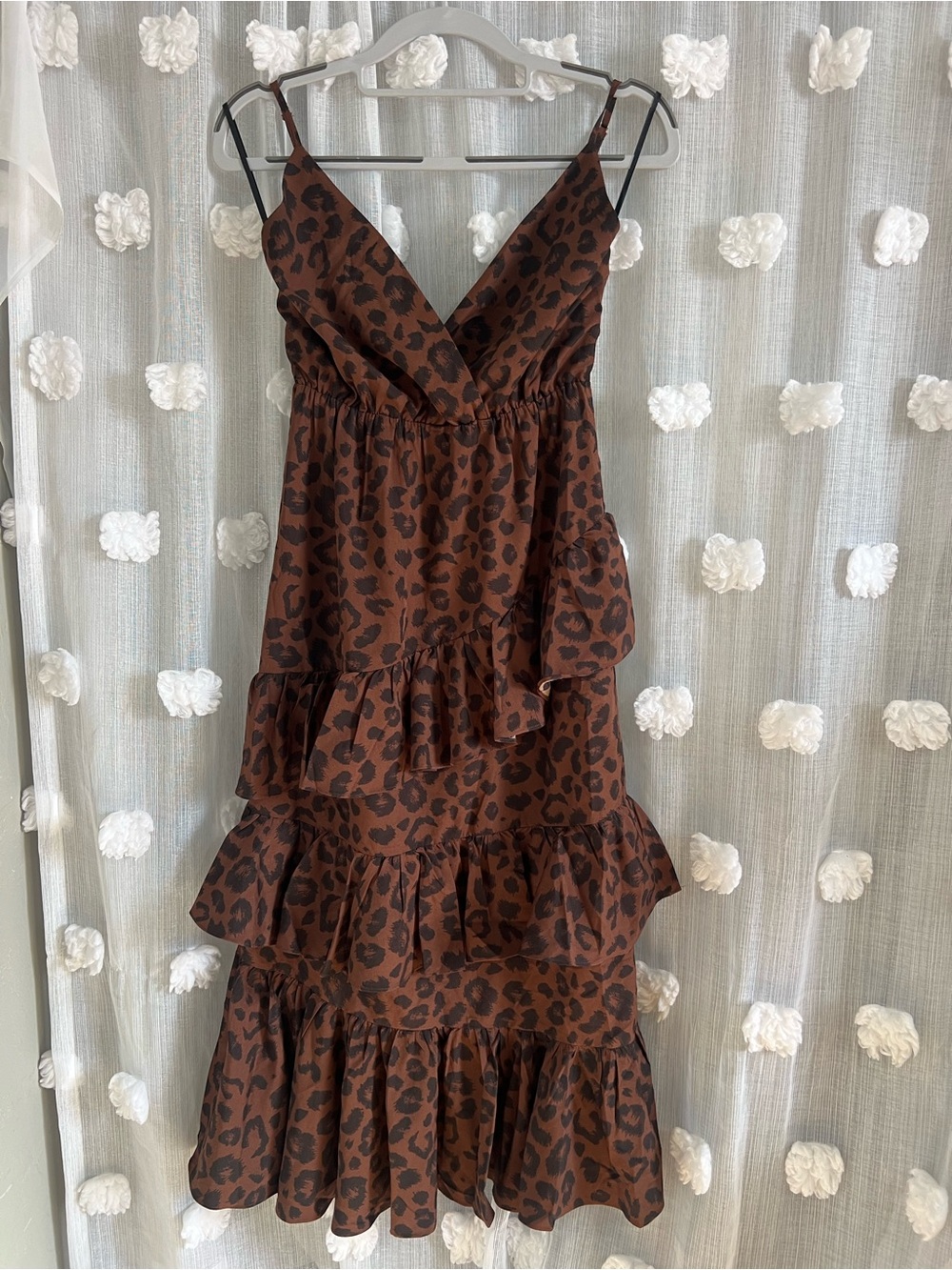 Hello Molly Brown Leopard Print Tiered Midi Dress